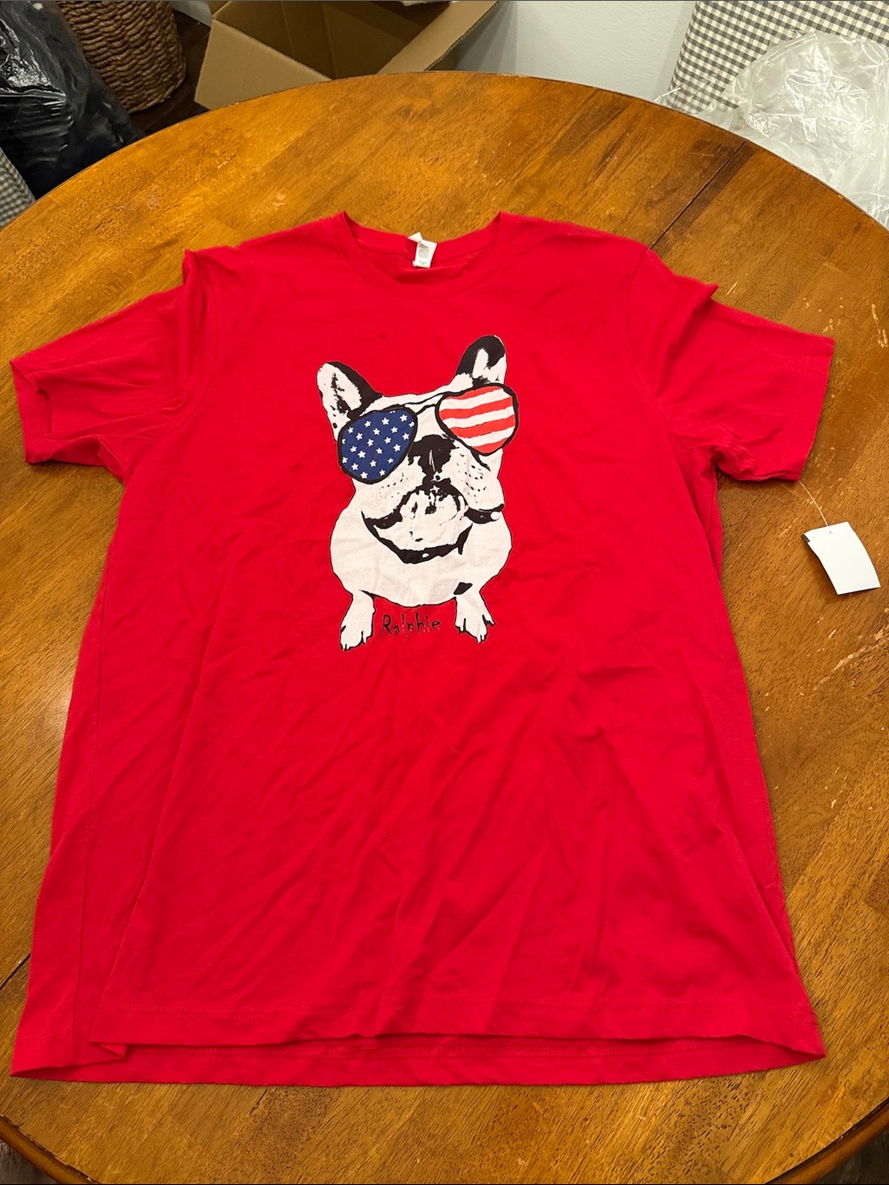 Bella Canvas Red Short Sleeve Tee with Patriotic French Bulldog Graphic xxl